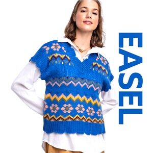 EASEL Patterned V-Neck Sweater Vest, Size M.